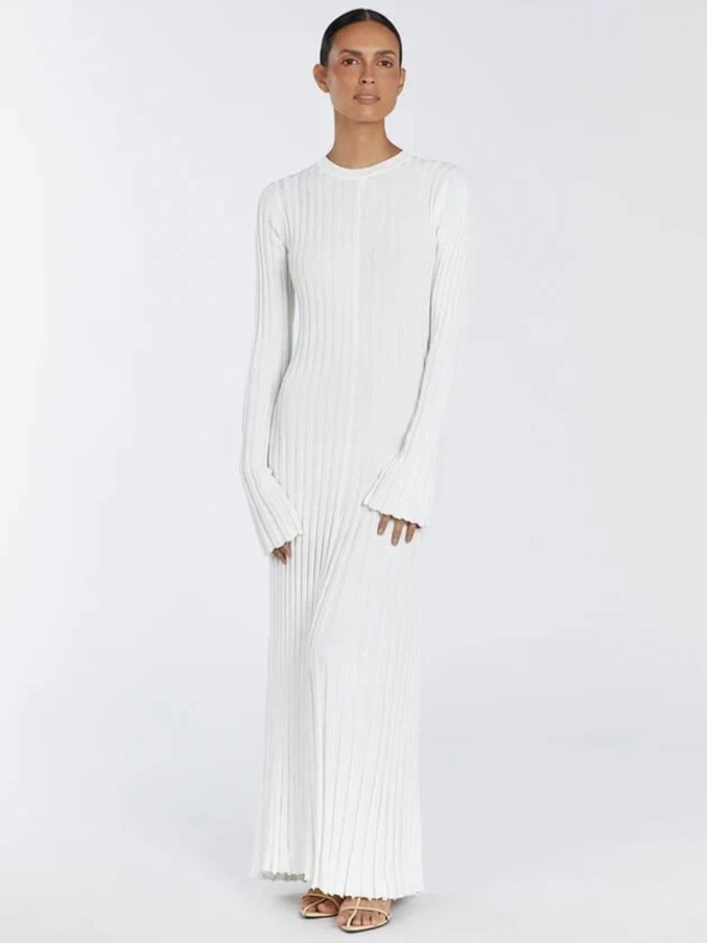 DISSH White Ribbed Knit Long Sleeve Maxi Dress XL
